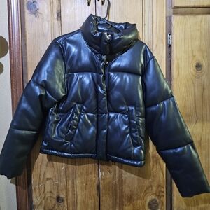 Abercrombie & Fitch Women's A&F Mini Puffer Black Vegan Leather Size Small